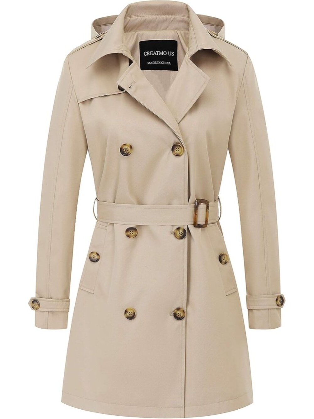 Women's Trench Coat Double-Breasted Classic Lapel Overcoat Belted Slim Outerwear